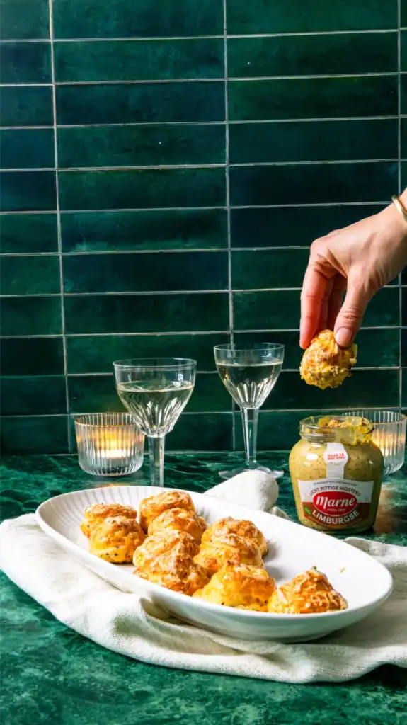 ⁠Gougeres (kaassoesjes) met Limburgse mosterd en gruyère
